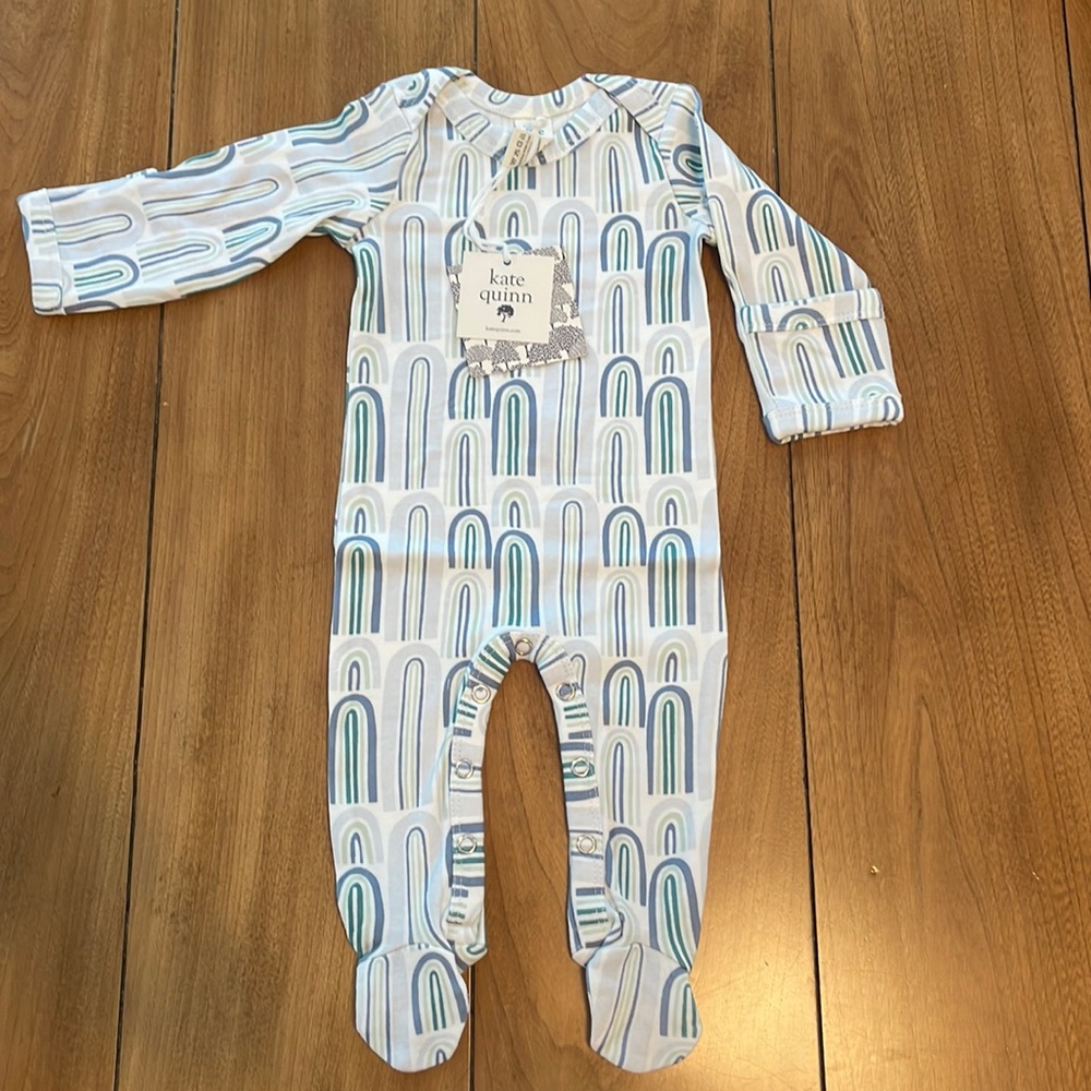 Footie Blue Rainbows Lap Neck Kate Quinn 100% Organic Cotton NWT Sleeper Rainbow